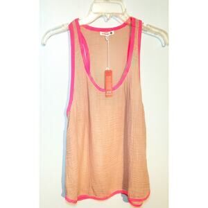 Sundry Beachy Boho Euro-Summer  Gauze Racerback Tank pink & tan Size L (3)-